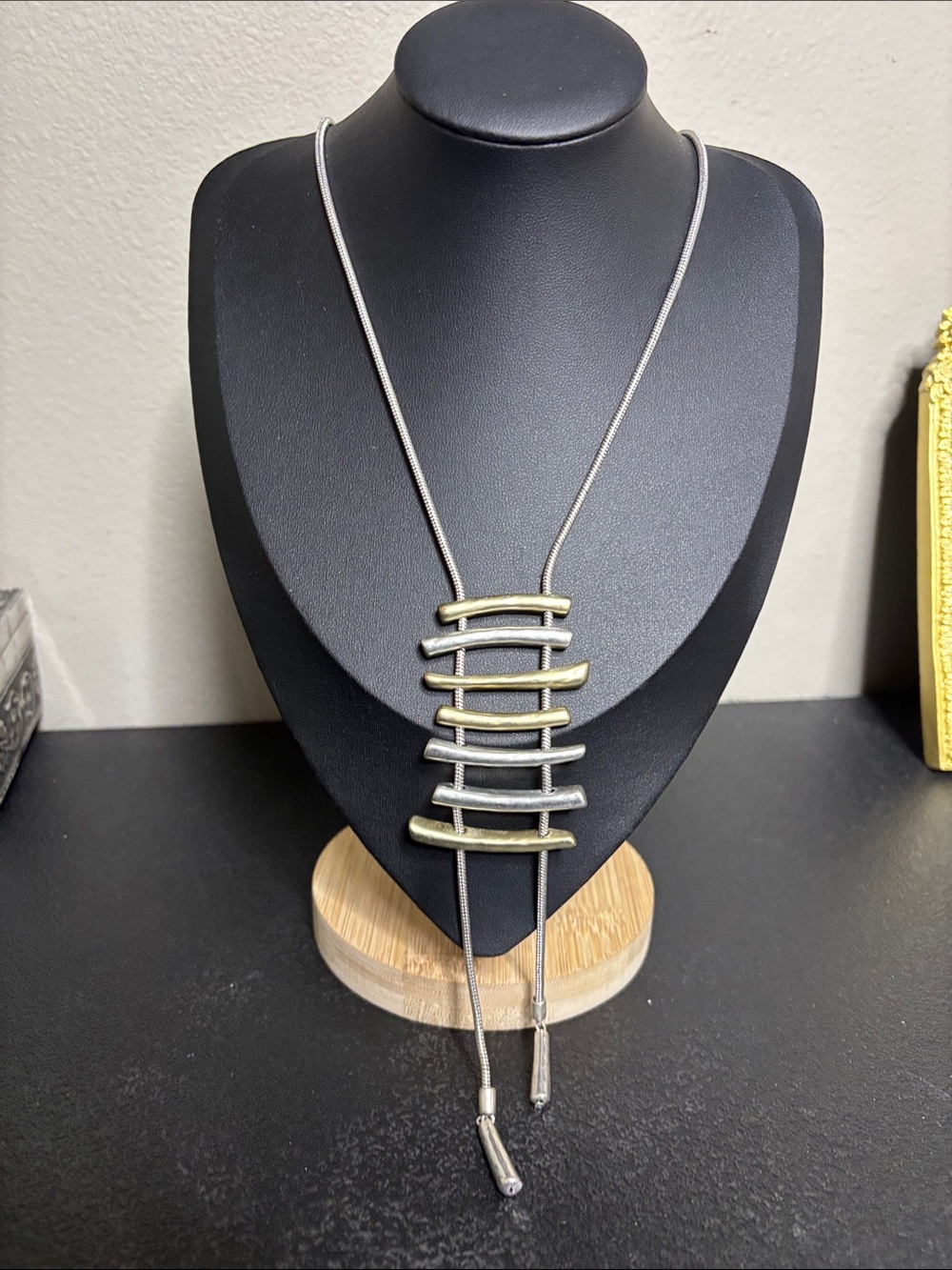 Chico's Two-Tone Gold Silver Ladder Hammered Bar Necklace Statement